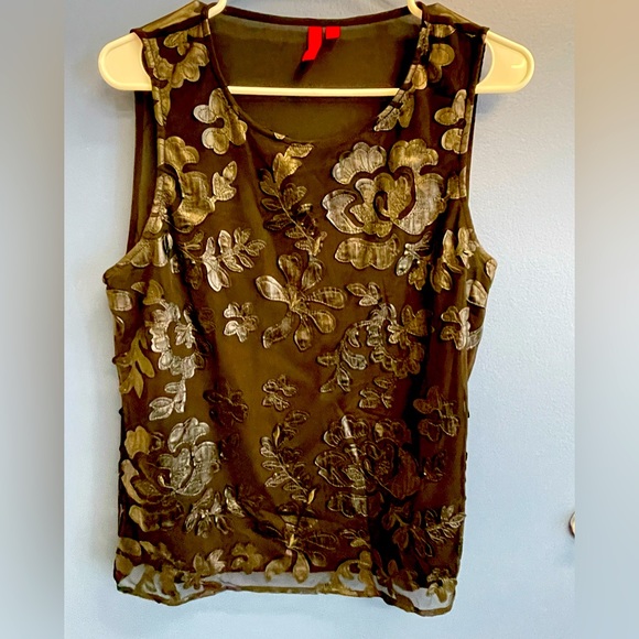 5/48 Black Tank Blouse Sheer with Leather Flowers Size M Medium - Picture 1 of 6